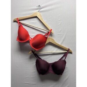 Victorias Secret Bra 32DD Lot If 2 Bras Purple Red Padded Demi Dream Angels